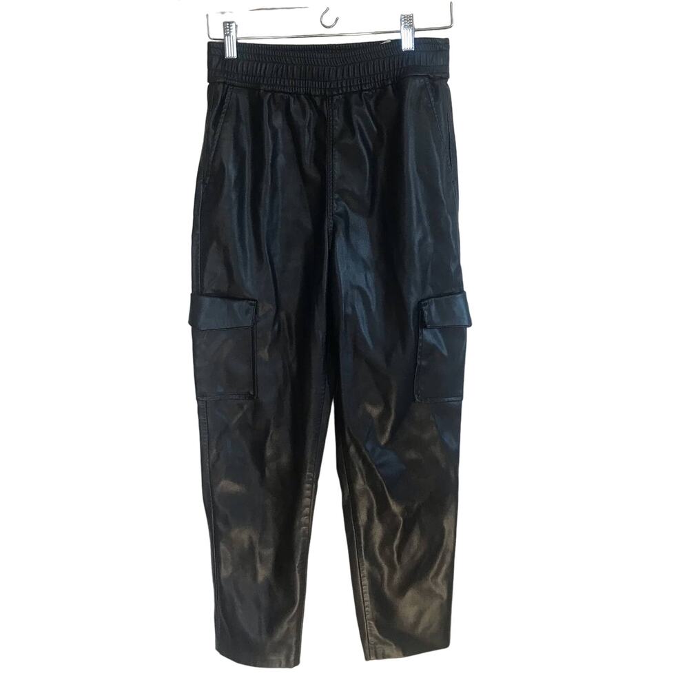 Zara Womens Black Faux Leather Pant Tapered Pull-On 6-Pockets Size S Small